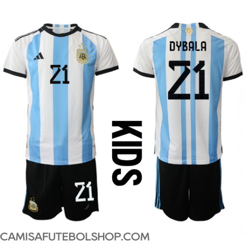 Camisa de time de futebol Argentina Paulo Dybala #21 Replicas 1º Equipamento Infantil Mundo 2022 Manga Curta (+ Calças curtas)